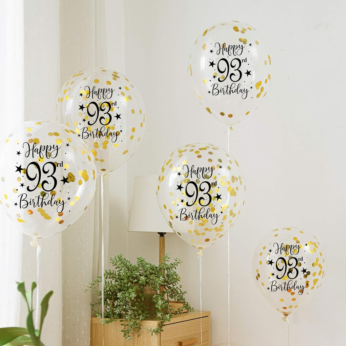 Gold 93rd Confetti Latex Balloons for Women or Men Happy 93rd Birthday Party Balloons with Confetti 12 Inch Pack of 16