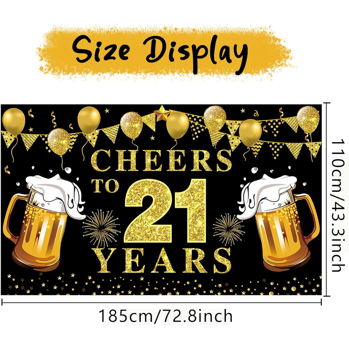 Lnlofen Happy 21st Birthday Banner Decoration Black Gold Cheers to 21 Backdrop Party Supplies 21st Anniversary Photo Booth Poster Sign Decoration (72.8 x 43.3 Inch)