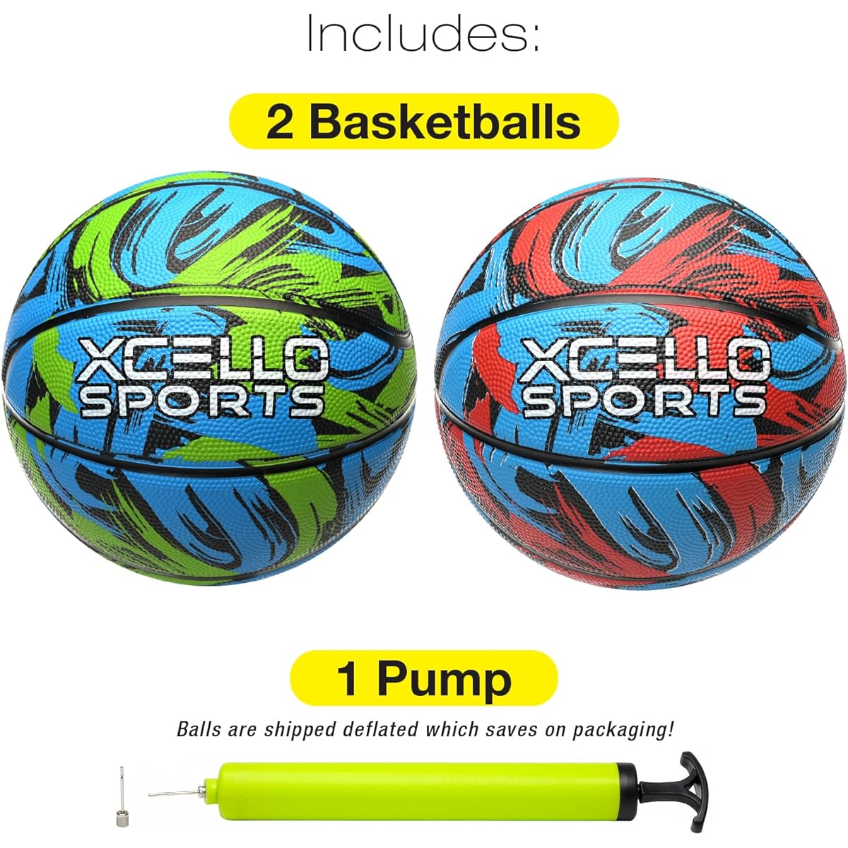 Xcello Sports Deep Channel Rubber Colorful Basketball 2 Pack (Blue/Red & Blue/Green)