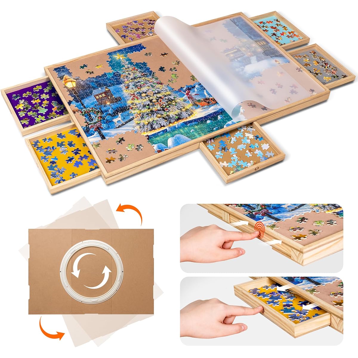 Becko US Jigsaw Puzzle Board with Lazy Susan & Drawer for 1000 Piece Jigsaw Puzzles
