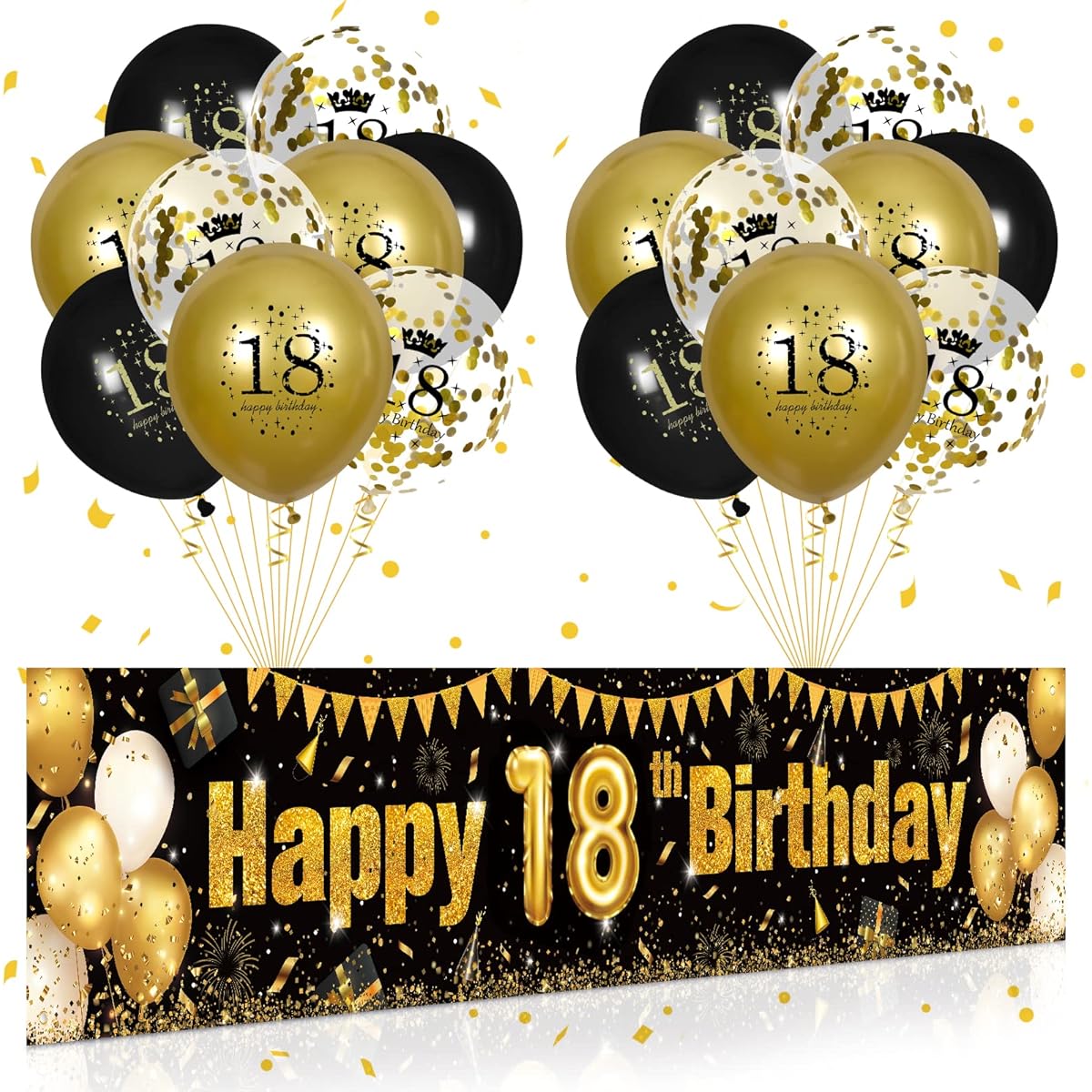 18th Birthday Decorations for Boys Bar Black & Gold Black Gold Birthday Yard Banner 18th Happy Birthday Balloons 18th Birthday Party Supplies Indoor/Outdoor Yard Decor