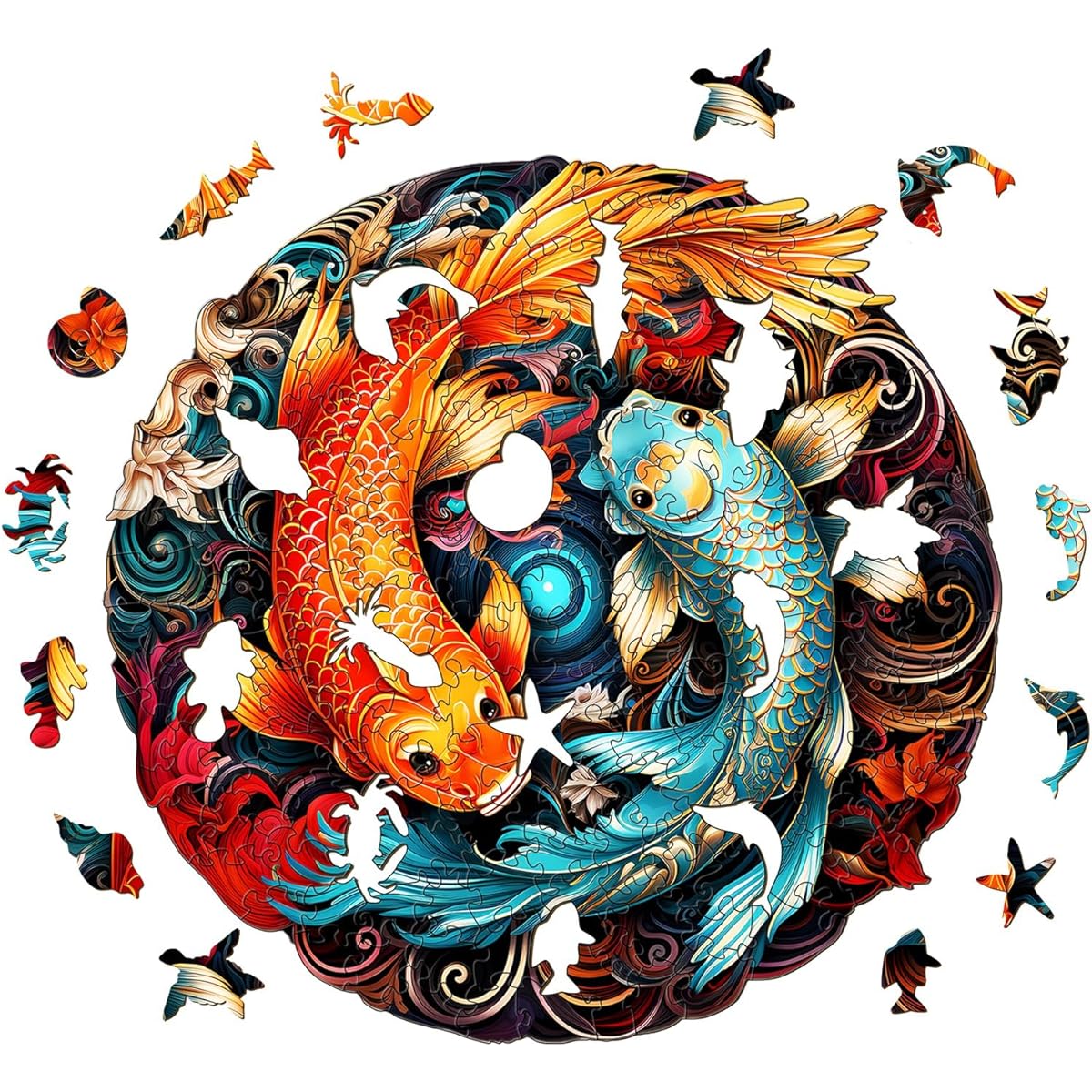 Woodemon Wooden Puzzle for Adults Yin Yang Fish (M-185 Pieces) Wooden Jigsaw Puzzle for Kids 11.4*11.2 Inch Unique Shape Animals Wooden Puzzle for Adults Wooden Animal Puzzle Birthday Gift Family Puzzle Game