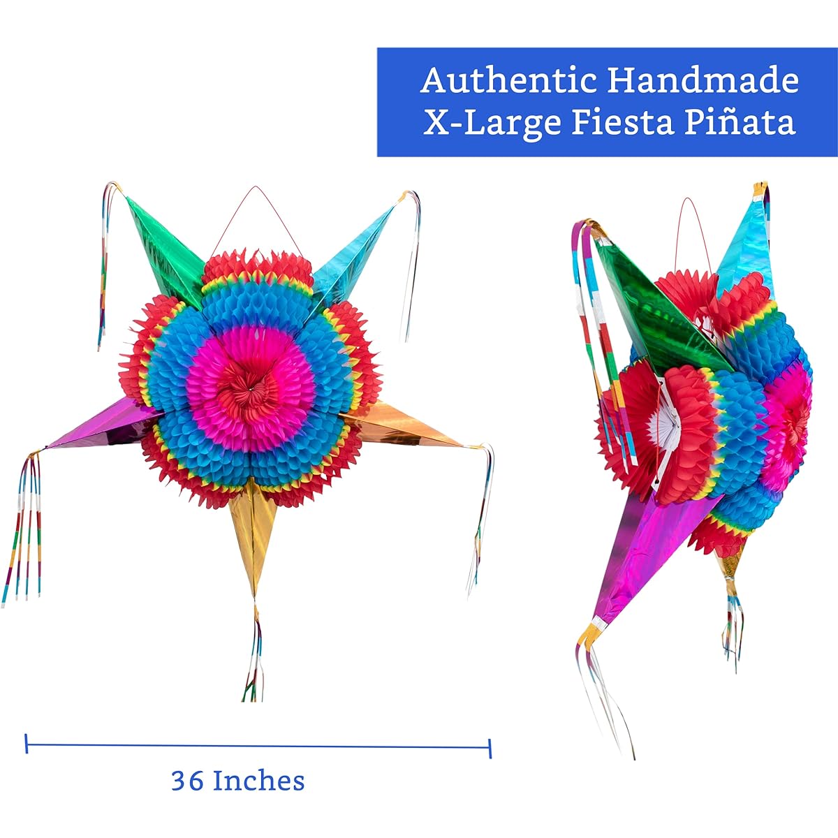 Mexican Pinata (XL 36") - Authentic Handmade Foldable Large Pinata - Star Pinata for Birthday Party - Mexican Pinata for Kids - Cinco de Mayo Pinata for Adults - Tie Dye Pinata - Large Pinata Star - Pinata Para Cupranyos