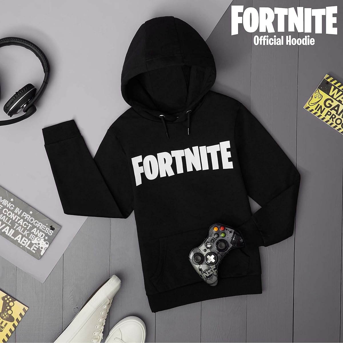 Fortnite Boy's Sweatshirt, Video Game Boy's Clothing, Children's Hoodie, Gamer Gifts 7-15 Years (7-8 years, Black)