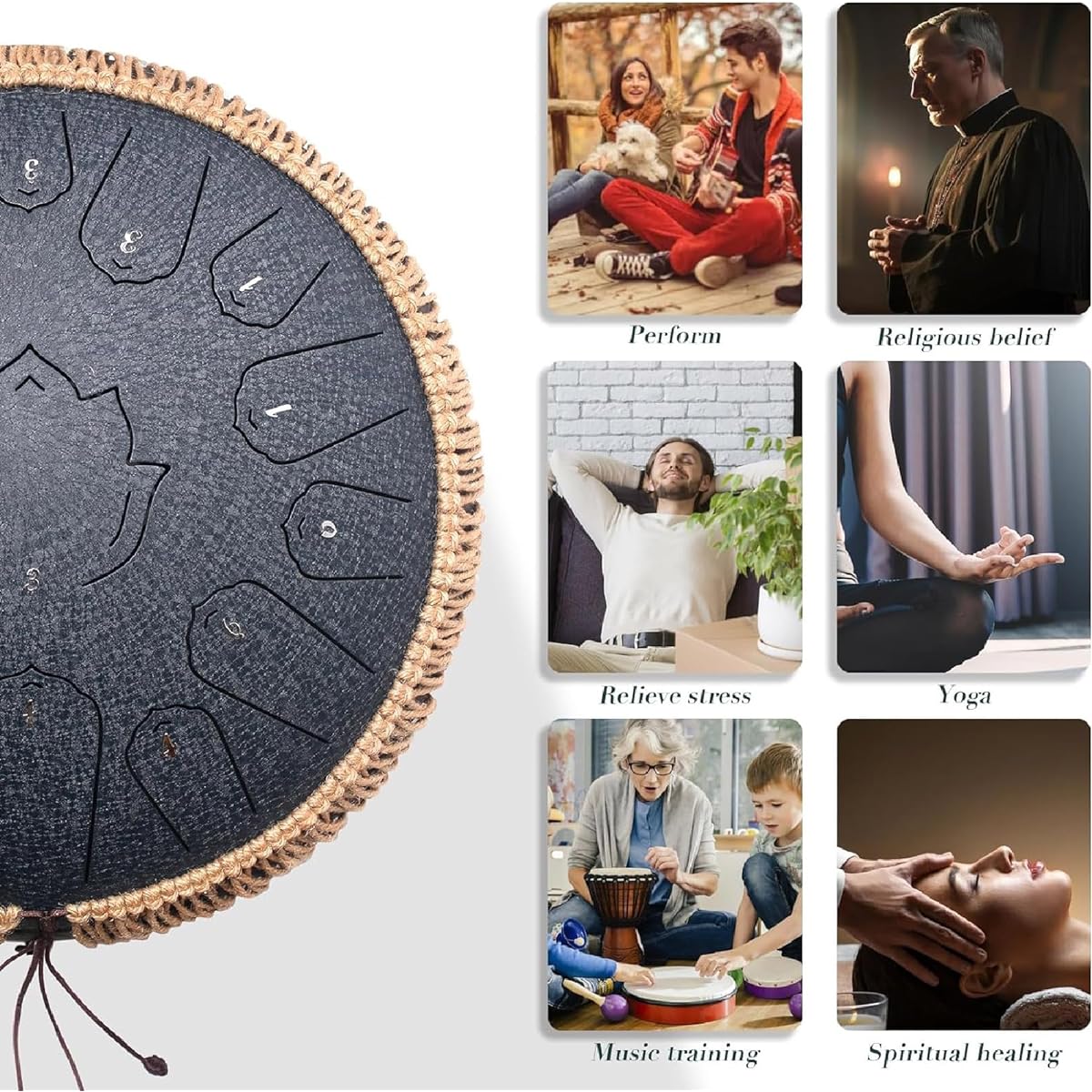 Steel Tongue Drum 11 Notes 18 Inch C Major Metal Handpan Drum Hand Percussion Instrument with Bag Drum Mallets Carry Bag Bracket for Adults Kids Beginners