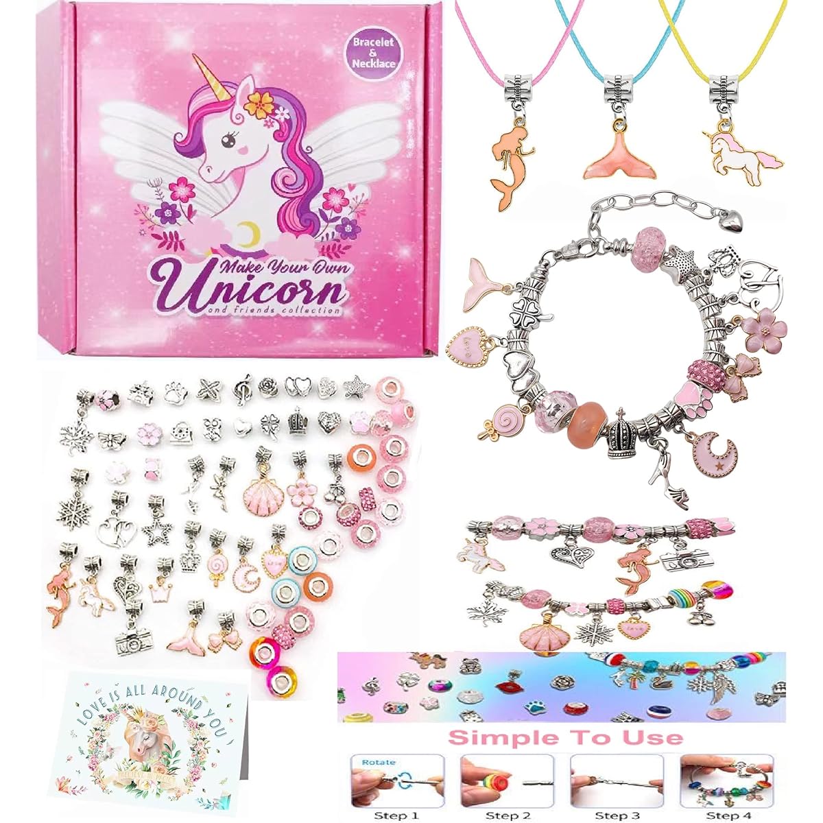 Prt.ASSTNT Friendship Charm Bracelet Jewelry Making Kit Unicorn Mermaid Gift Toys for Girls Ages 5 6 7 8 9 10 Jewelry Making Supplies Beads Gifts for 8-12 Years Old Princess Toys for 5-7 Years Old