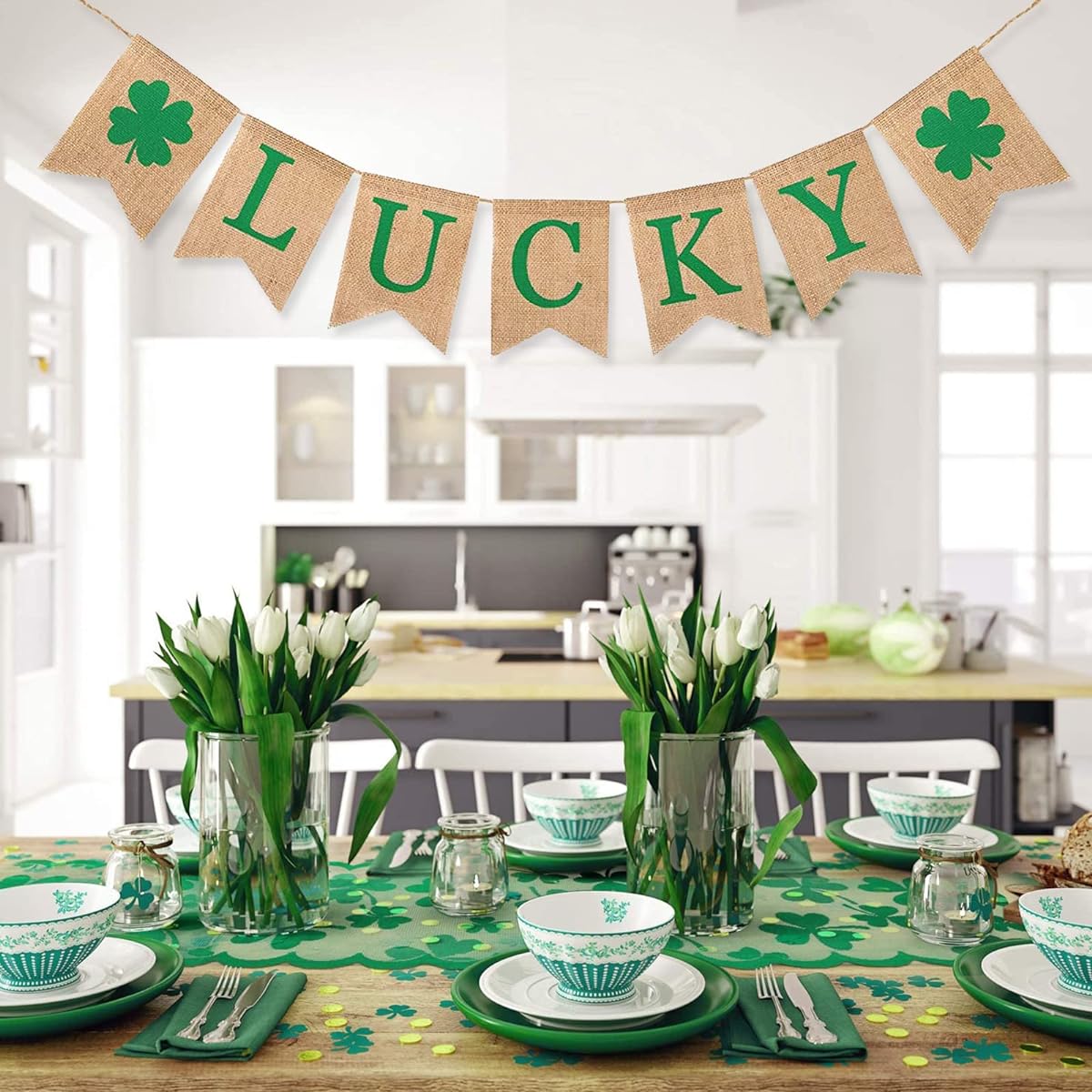 St. Patrick's Day Banner Decoration Shamrock Garland Ornaments St. Patrick's Day Party Decorations Burlap Lucky Banner