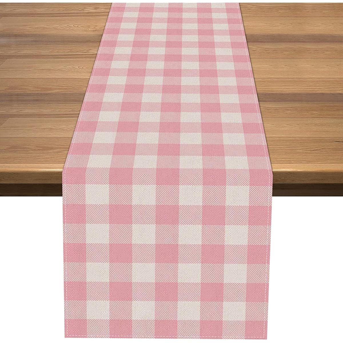 Nepnuser Linen Pink and White Buffalo Check Plaid Table Runner Gingham Pink Farm Birthday Party Easter Home Decorations (13" x 36")