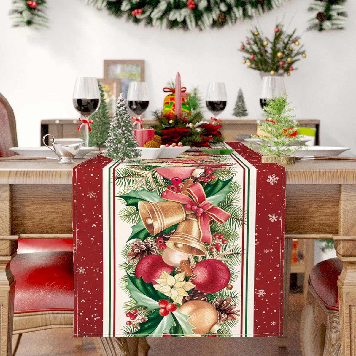Siilues Christmas Table Runner Christmas Tree Decorations for Table Seasonal Christmas Winter Holiday Decor Indoor Outdoor Dining Table Decorations (13" x 108")