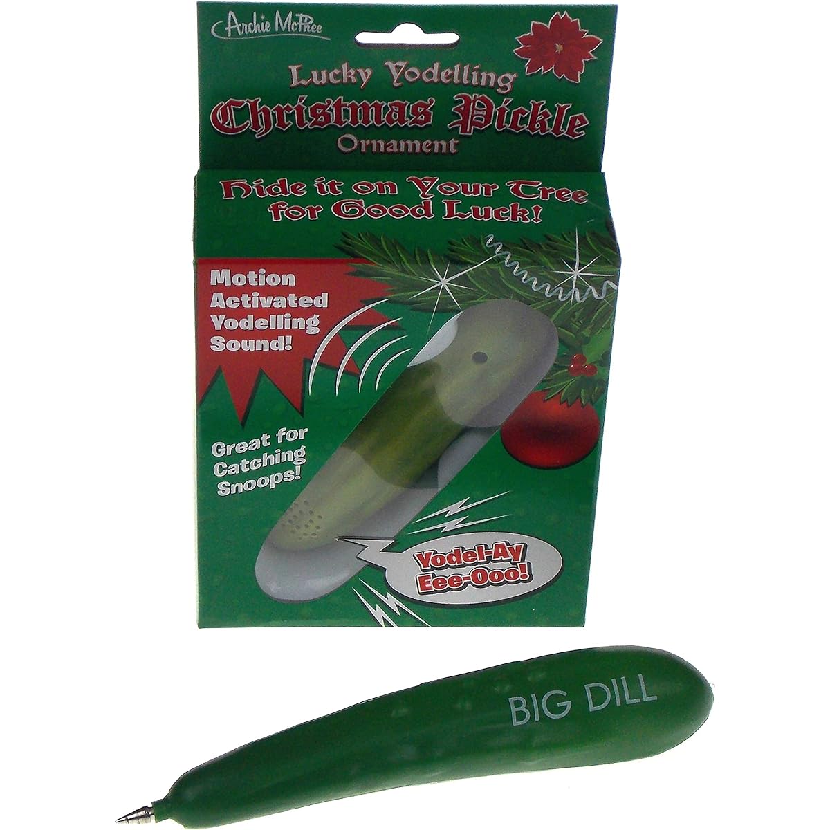 Hickoryville Yodeling Pickle Ornament with Pickle Pen