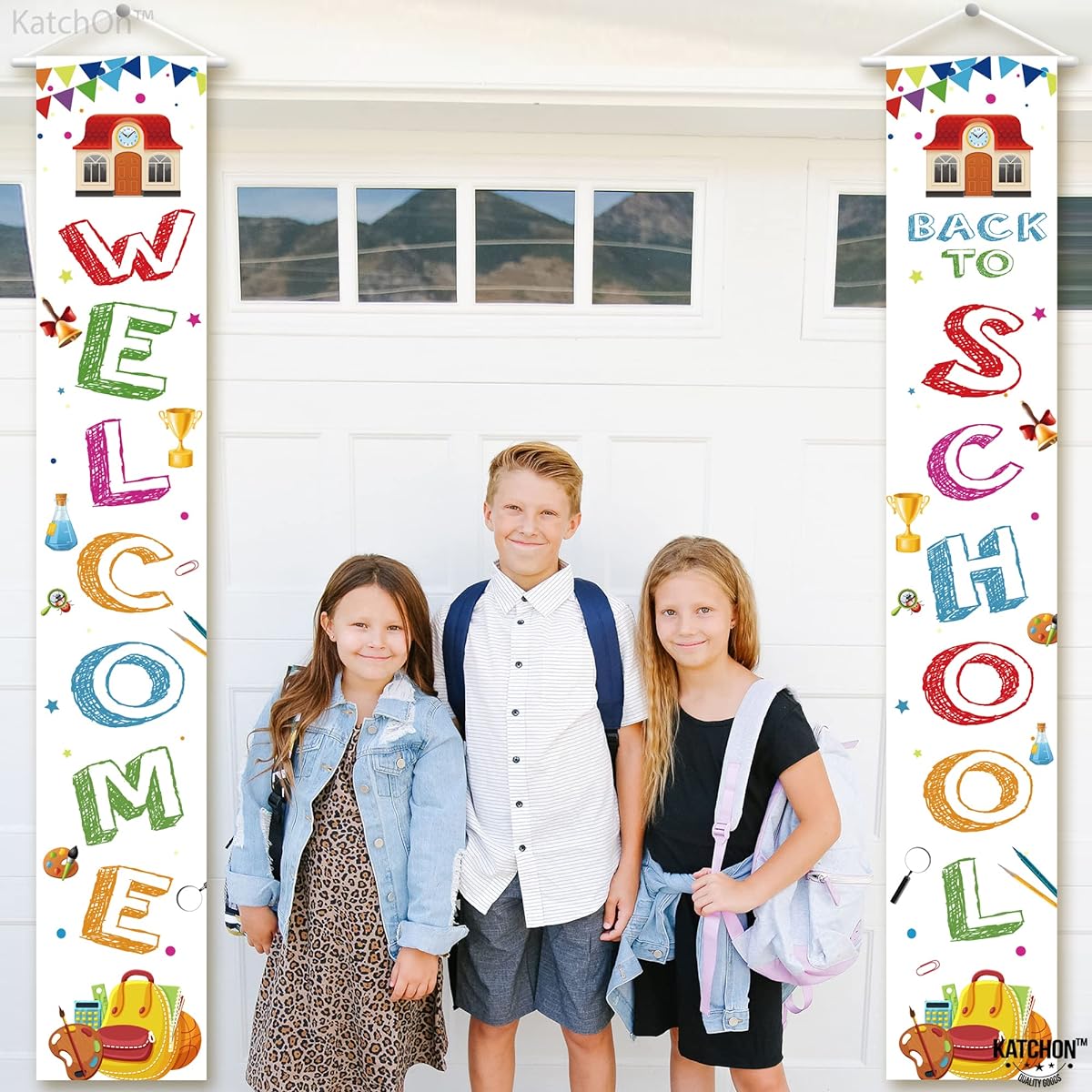KatchOn Welcome Back To School Banner, Large 72x12 Inch, White, Back to School Background, First Day of School Decorations, Classroom Decorations