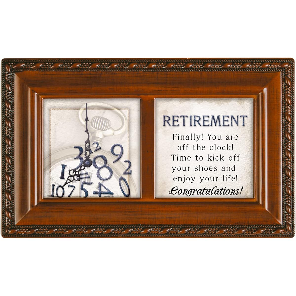 Retirement Off The Clock Enjoy Woodgrain Petite Music Box Plays What a Wonderful World