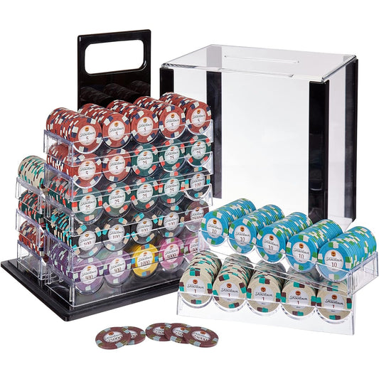 MBGBrybelly Showdown Poker Chip Set in Acrylic Carry Case, Casino Clay Composite, 13 Gram Quality Poker Chips, Display and Transport Your Collection, Heavy Duty Protection (200 Pieces)