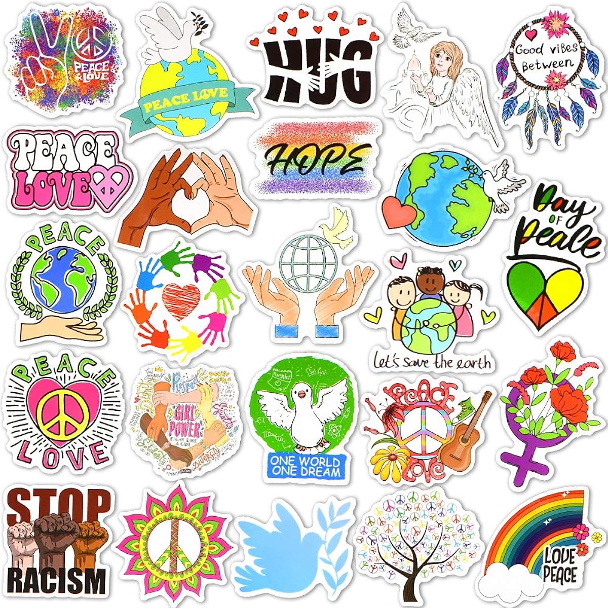 Peace Stickers for Kids Water Bottles Stickers for Teens Peace and Love Sticker Waterproof Stickers Vinyl Laptop Stickers Pack (50 Pcs)