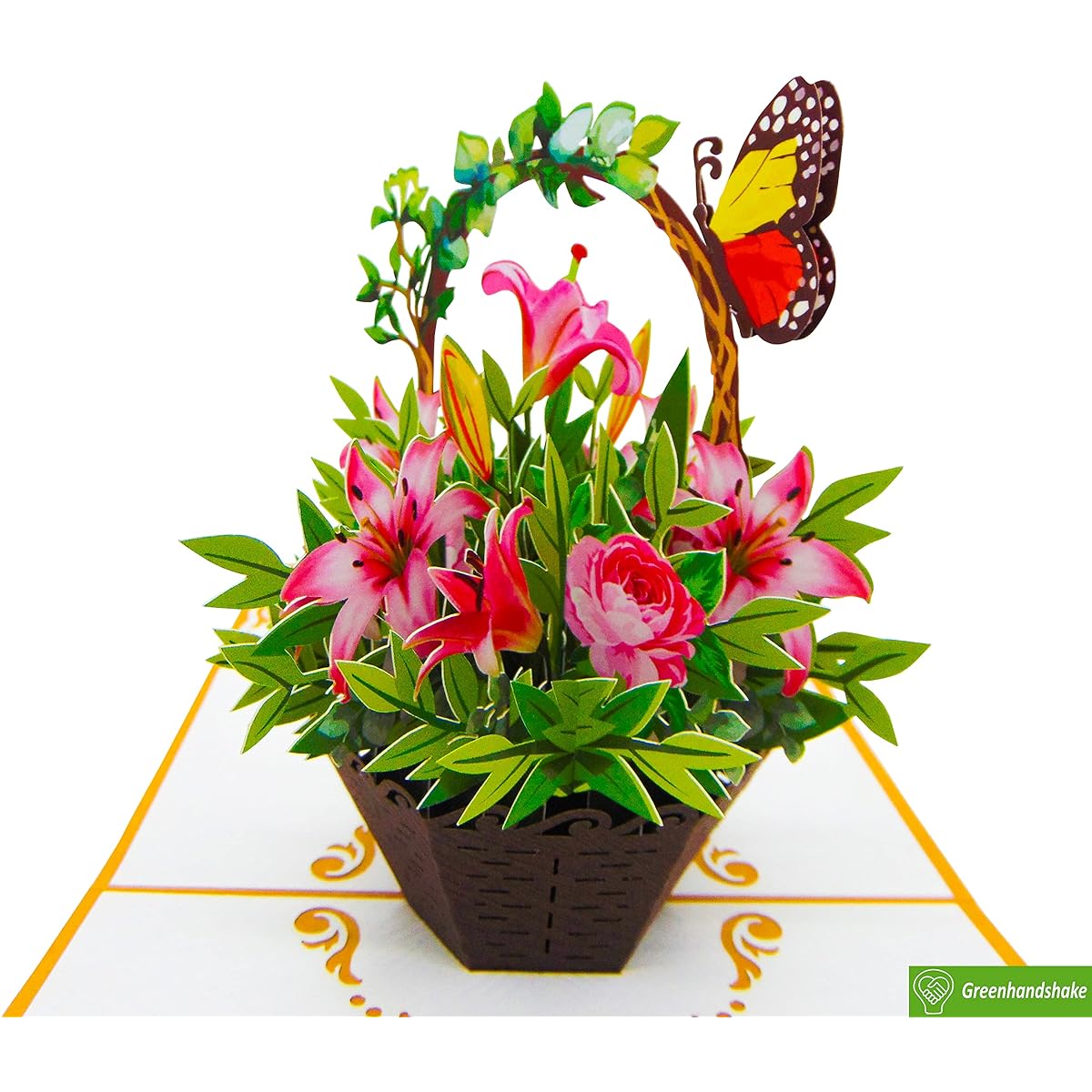 GREENHANDSHAKE Flower Bouquet with Butterfly 3D Pop Up Greeting Card for Birthday, Valentine's Day, Mother's Day, Anniversary, Thank You, Get Well Soon, 6" x 6"