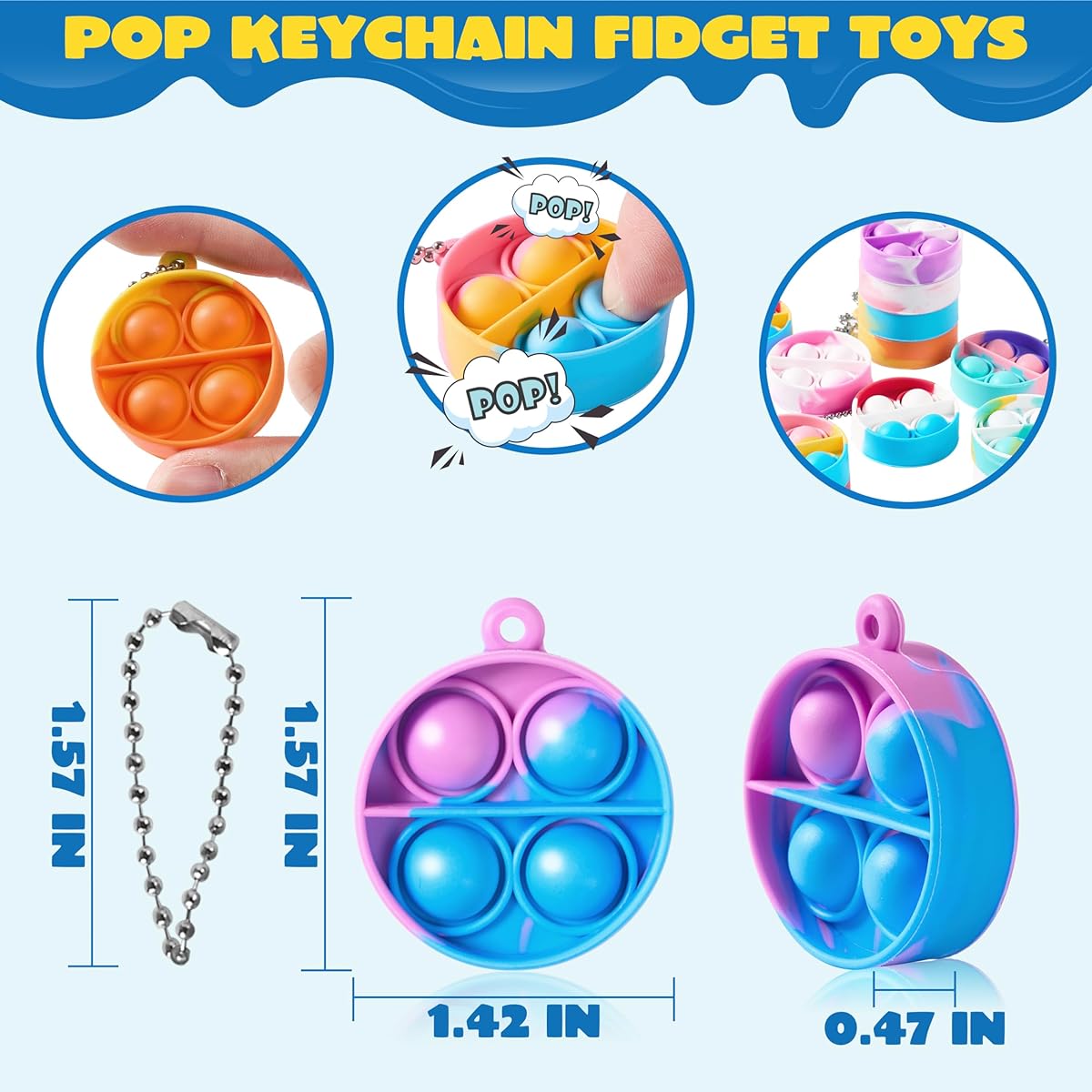 JOYIN Pop Fidget Keychains Mini Fidget Toys Bulk 90 Pieces Round Party Favors for Kids Ages 4-8,8-12, Goodie Bag Stuffers, Classroom Giveaways, Sensory Fidget Toy Pack, Party Favors