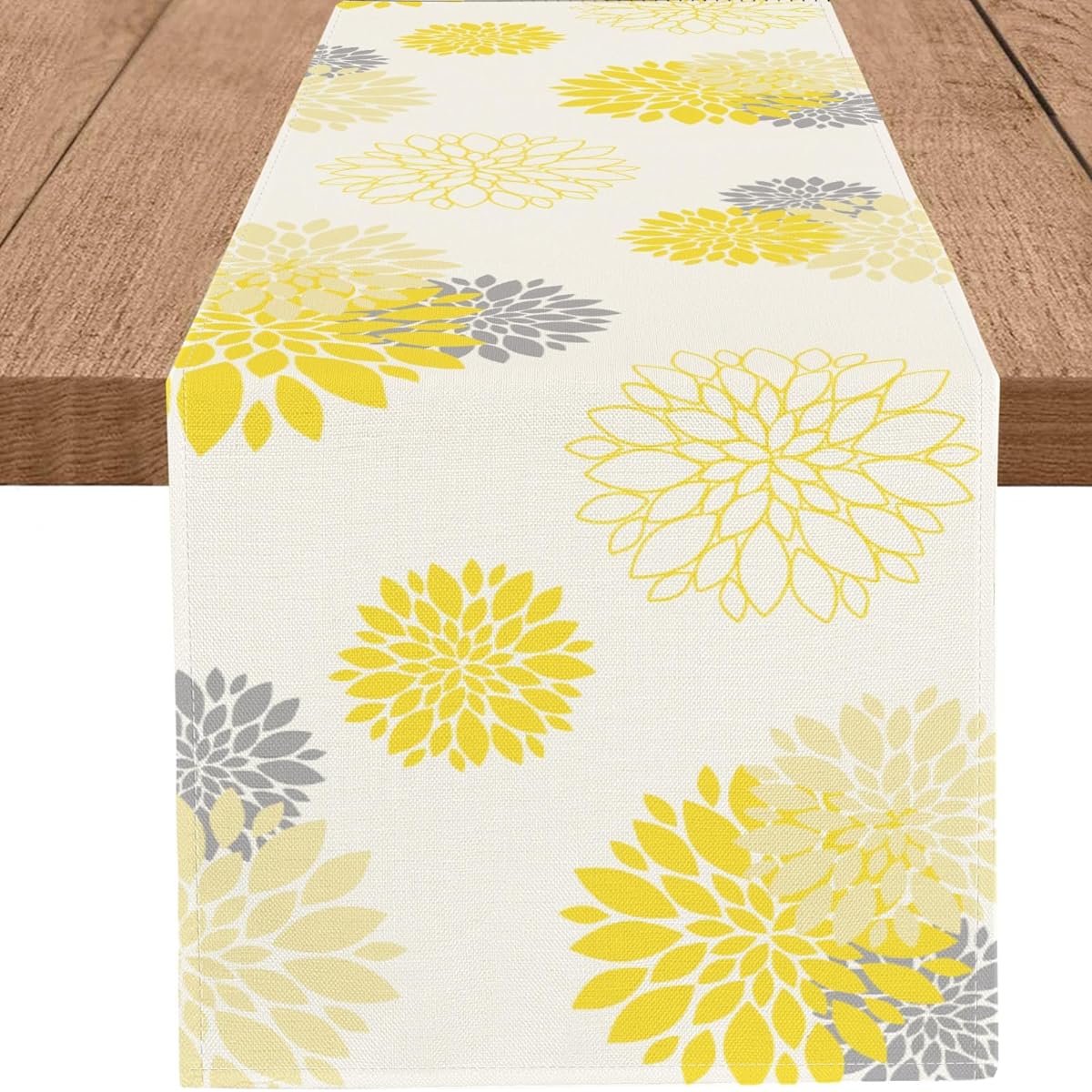 WHOMEAF Autumn Orange Grey Table Runner Wild Dahlia Pinata Fall Flower Table Runner Modern Elegant Pom Pom Farmhouse Geometric Table Center Decoration for Home Dining Party Entryway Patio (13x48inch)