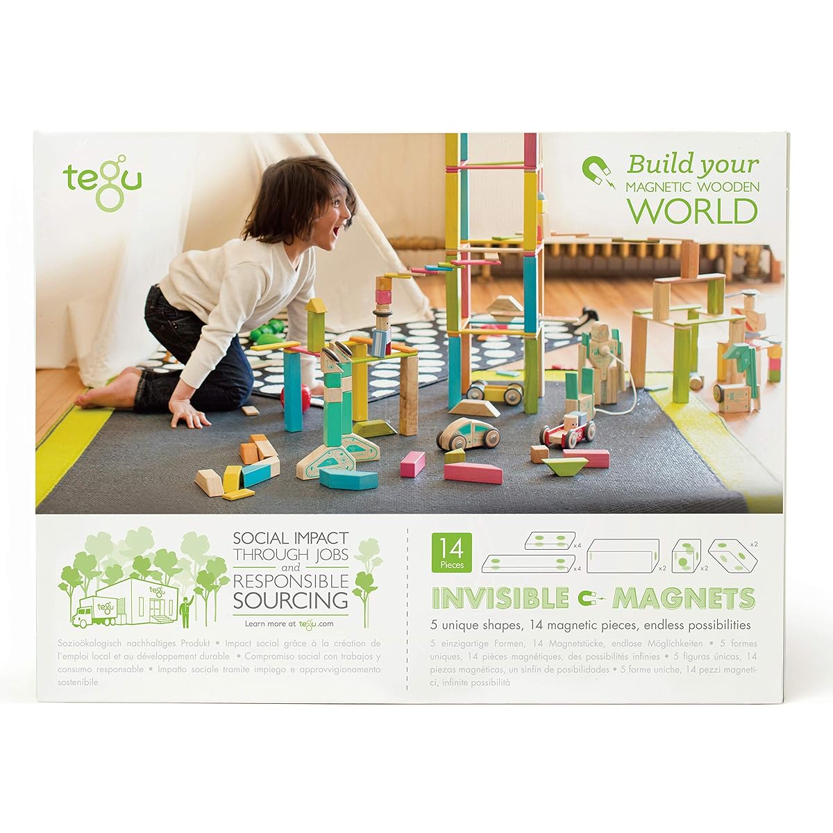 Tegu Magnetic Wooden Block Set, 14 Pieces, 14P-NAT-306T [Parallel Import]