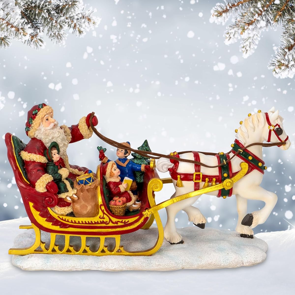 The San Francisco Music Box Company Santa and Horse-drawn Sleigh Figurine