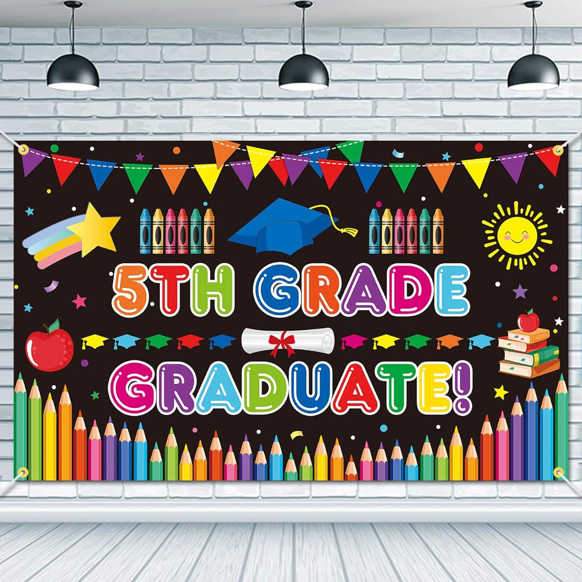 JKQ 5th Grade Graduation Background Banner 73 x 43 inches Class 2023 5th Grade Graduation Background Banner 2023 Kids 5th Grade Graduation Party Decoration Indoor Outdoor Photo Booth Props Black