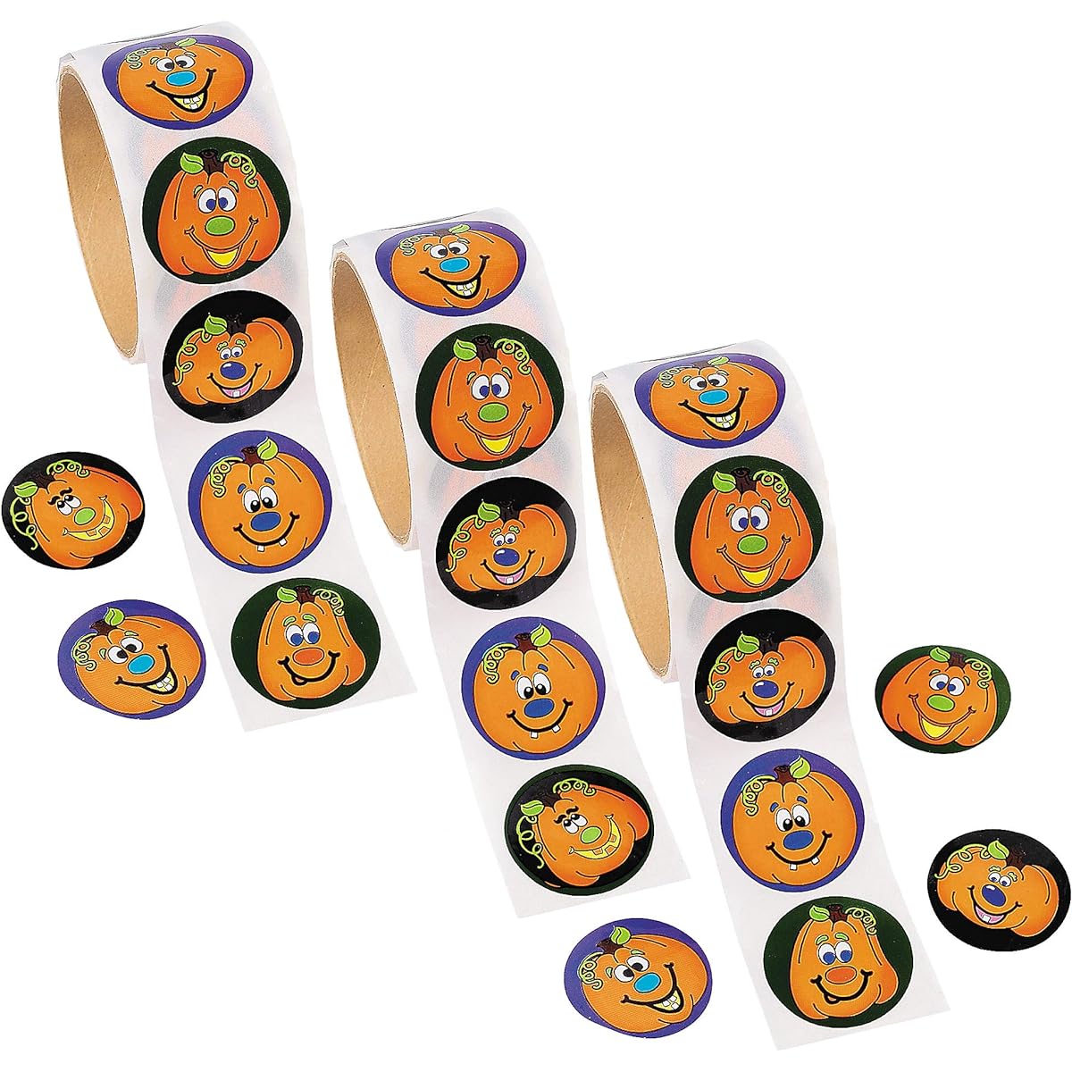 Fun Express Jack O'Lantern Sticker Roll | 3 Pack (300 Stickers) | Perfect for Halloween Themed Party Favors | Ages 3+