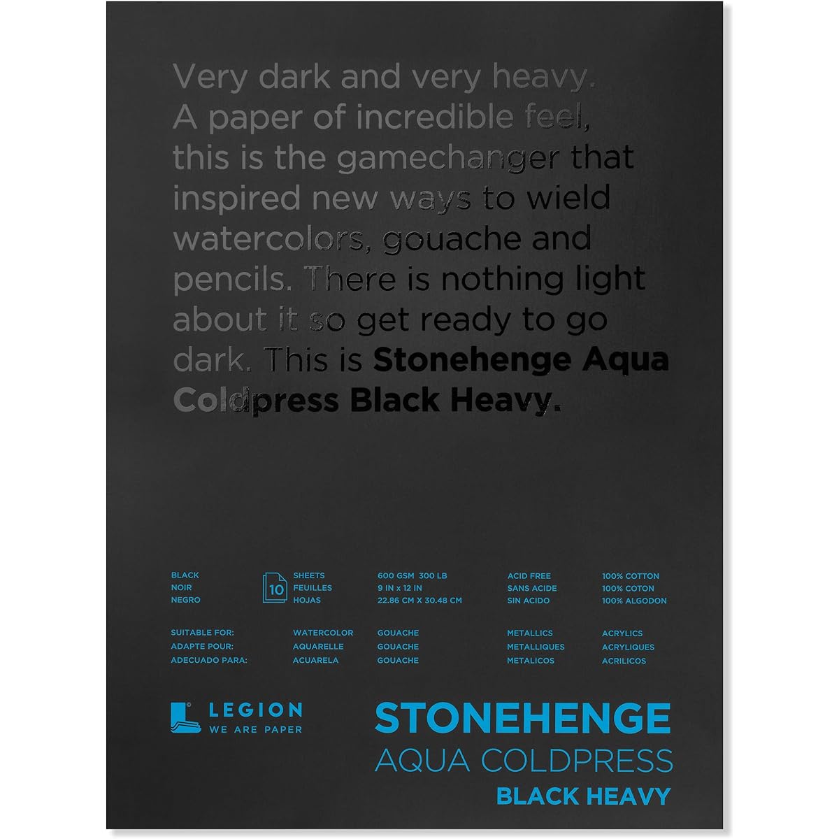 Stonehenge Aqua Black Heavy Weight Block 300lb Cold Pressed 9 x 12 Inch 10 Sheets for Wet & Dry Media