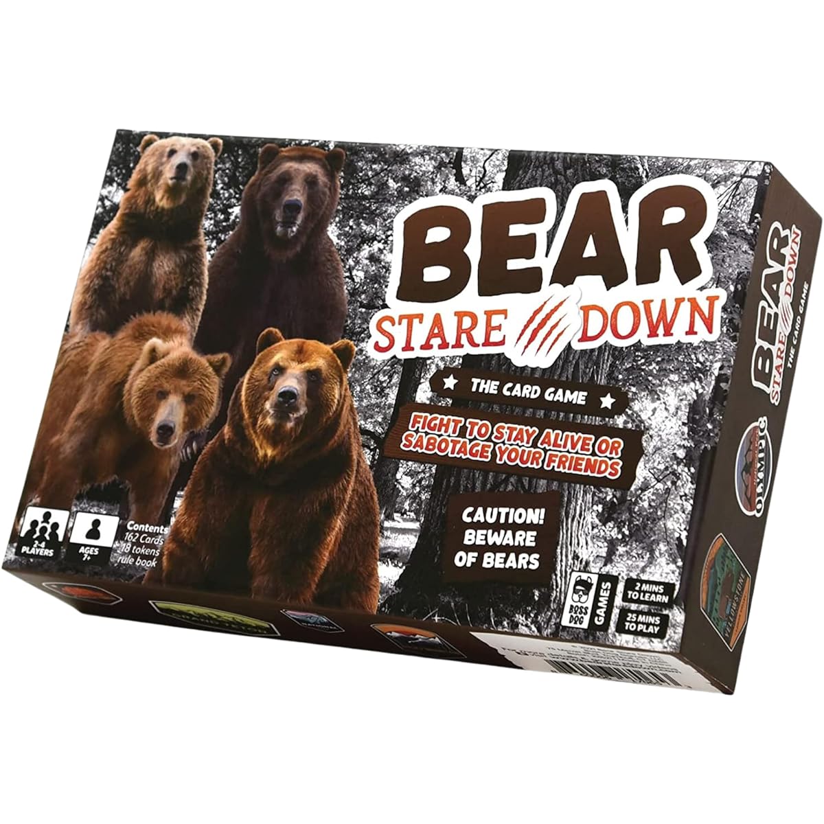 Boss Dog Games Bear Stare Down - Fast Paced, Simple, Strategic Card Game - Kids, Teens, Adults, Families - Parties, Travel, Camping, Game Night - Easy Setup - 30 Minutes - Playtime - 2-6 Players - Ages 7+