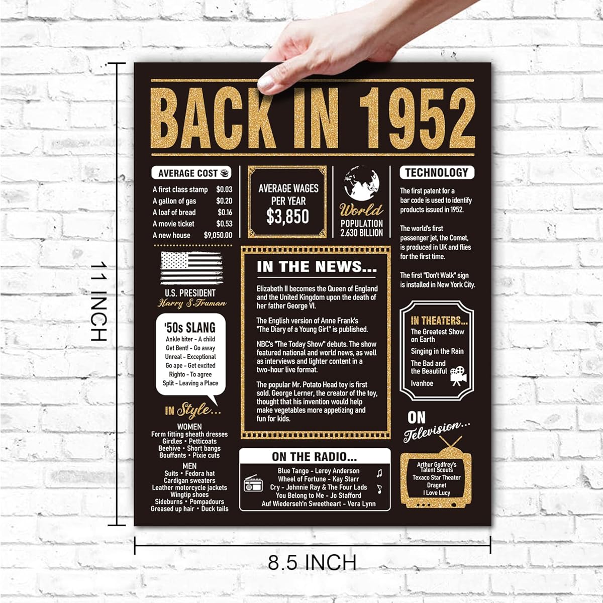 70th Birthday Gifts for Women and Men Jumbo 70th Birthday Card for Dad, Mom, Grandma, Gifts for 70 Year Old Woman, Happy Back in 1952 Birthday Card Gift