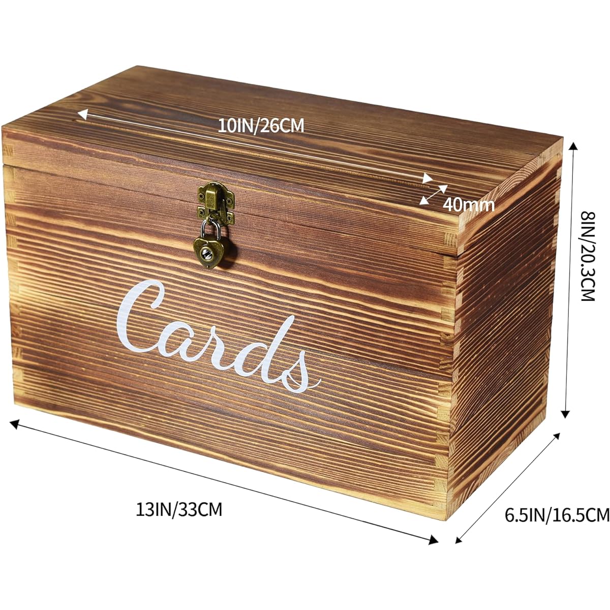 Wongblee Wooden Card Box with Lock and DIY Chalkboard Label, Rustic Gifts and Well wishes Card Holder Box for Weddings, Birthdays, Showers and More