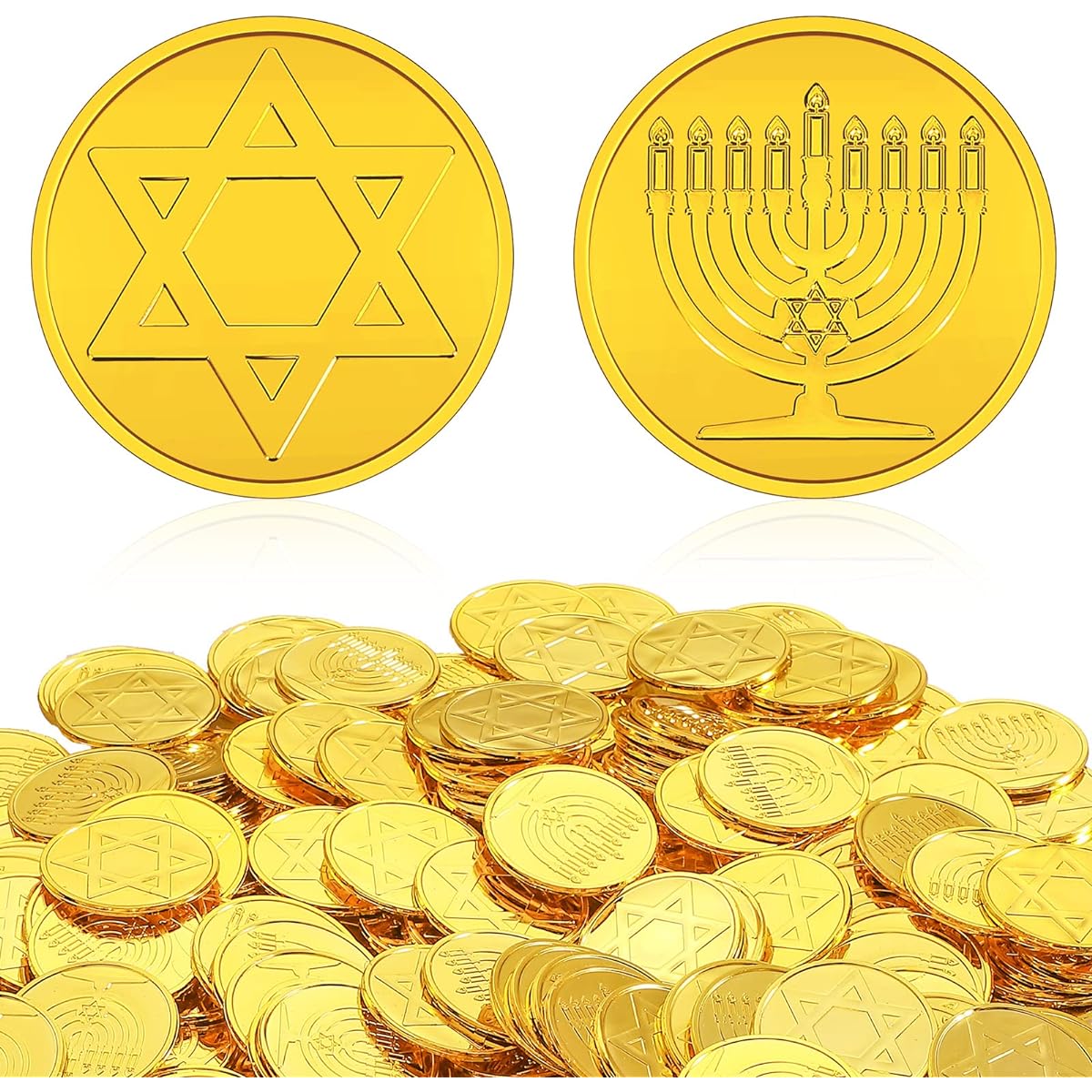180pcs Hanukkah Gelt Coins, Gold Plated Hanukkah Activity Party Coins, Treasure Hunt Coins for Games and Party Favors, 2 Styles