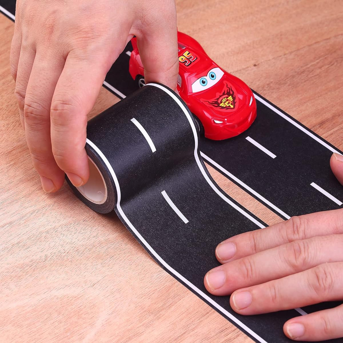 Black Road Track Tape,Toy Car Road Tape Track for Kids,Race Cars Decorations for Kids Birthday Party, 33" x 2.4" Each Roll