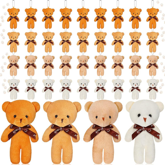 40 Pieces Mini Bear Plush Toy Gift Small Bear Mini Joint Bear Small Soft Bear Doll Stuffed Toy Christmas Halloween Graduation Birthday Wedding Decoration Party Favors (Simple Style, 12cm)