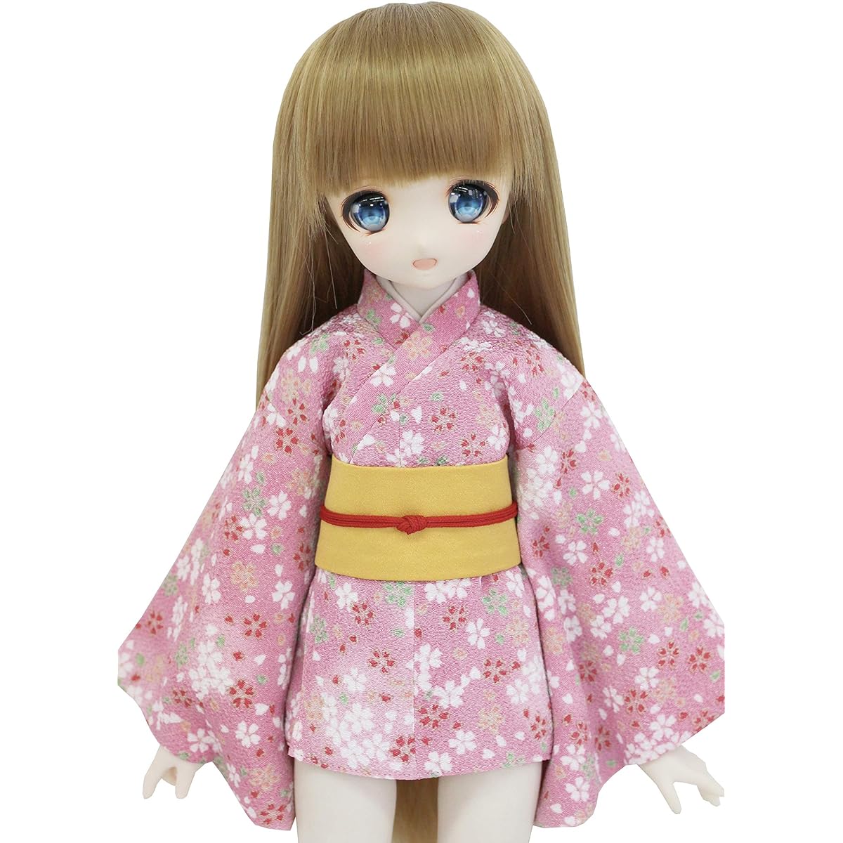 [Petite Marie] 1/3 MDD compatible Sakurafubuki Chirimen Mini length kimono Pink background Yellow obi 40cm Doll BJD Doll clothes [Petite Marie] [No.0083]