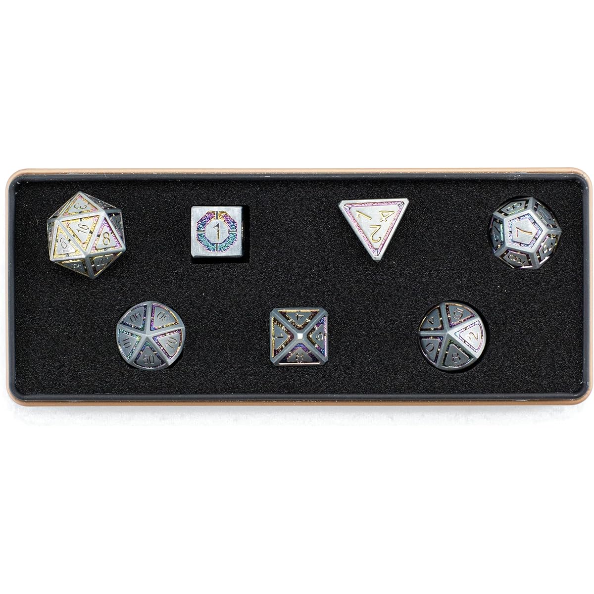 DND Metal Dice Set with Dragon Totem Metal Gife Case, Dungeons and Dragons Dice Set with Stunning Engraving, Cool and Unique. (Colored Metal)