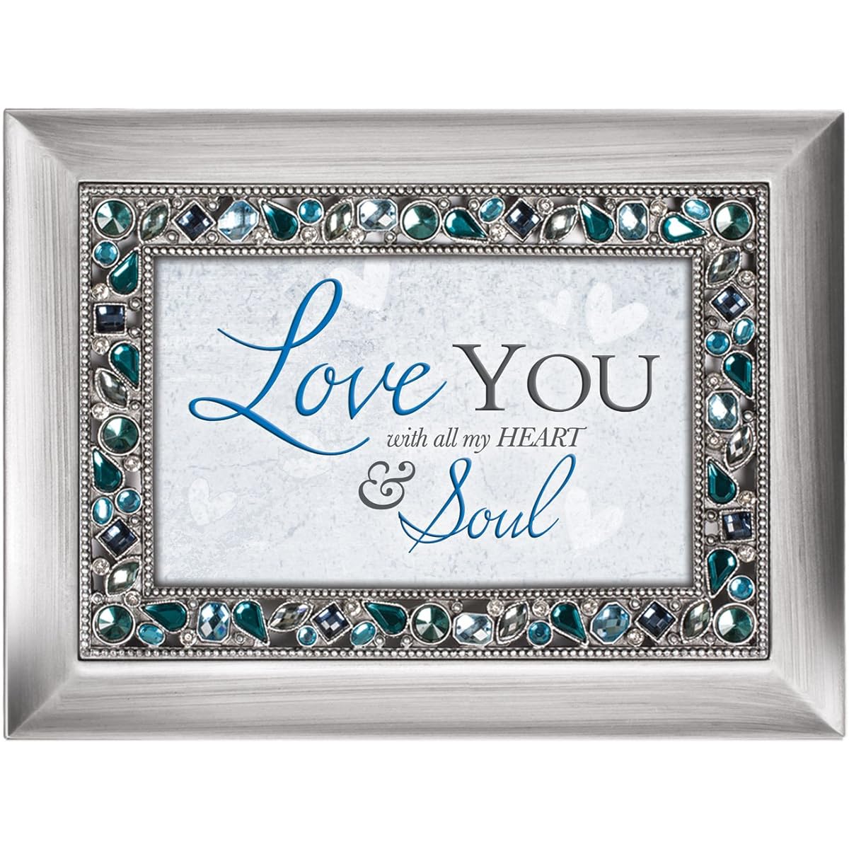 Cottage Garden I Love You Moon & Back Brushed Silver Finish Jeweled Lid Jewelry Music Box The Wind Beneath My Wings