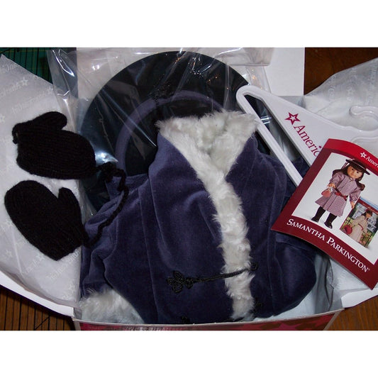 American Girl Samantha's Blue Velvet Holiday Coat, Hat and mittens for 46cm Dolls - DOLL IS NOT INCLUDED