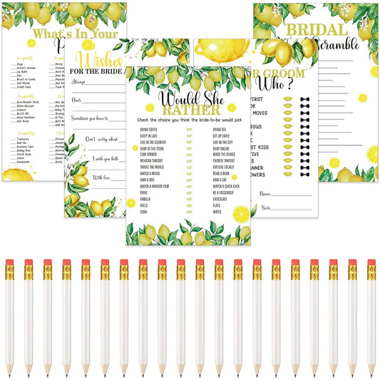 220 Piece Lemon Bridal Shower Game Bridal Shower Favors Wedding Shower Game Set with Wedding Cards and Pencils for Bride and Groom Bachelorette Party Wedding Shower Party Favors