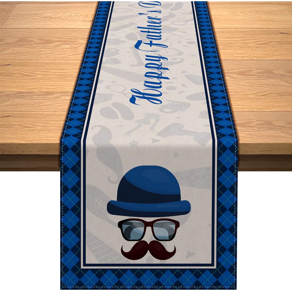 Happy Father's Day Table Runner Linen Rustic Table Cover Indoor Outdoor Party Home Kitchen Dining Table Decoration -72 Inch