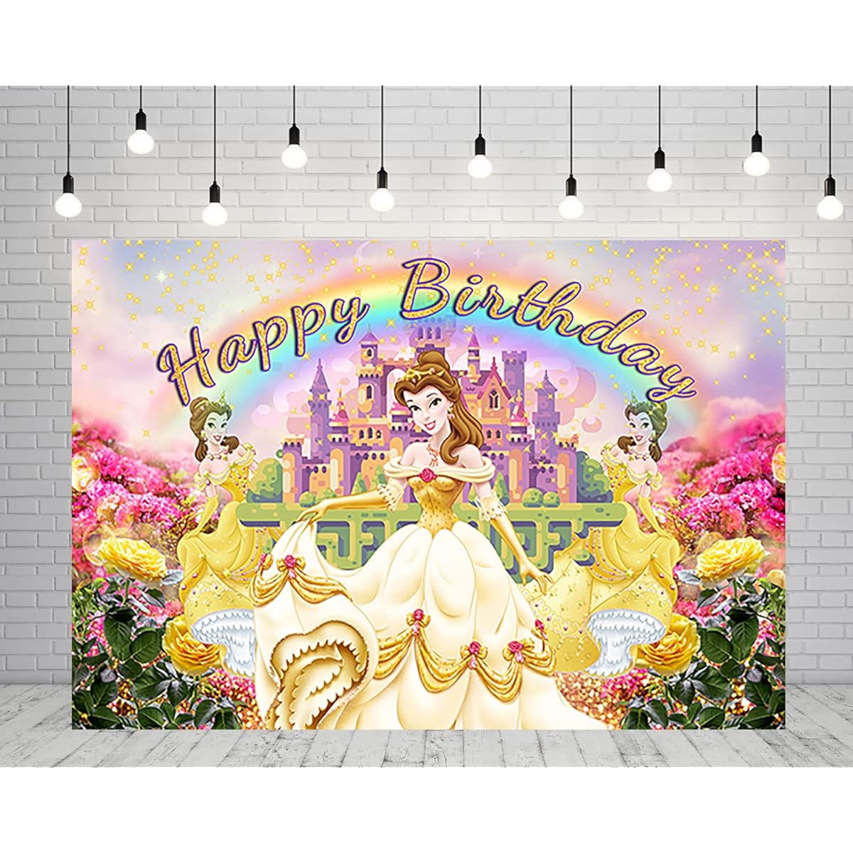 Princess Belle Backdrop Birthday Party Supplies 5x3ft Beauty and the Beast Photo Backdrop Belle Theme Baby Shower Banner for Birthday Cake Table Decoration