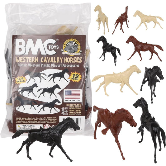 BMC Classic Western Cavalry Horse – 12 Piece Plastic Figure Playset Accessory