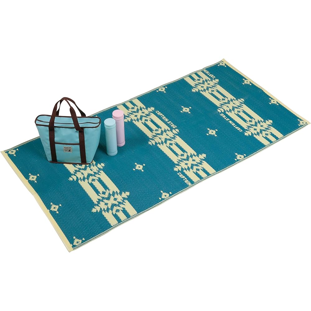 CAPTAIN STAG Rug Leisure Sheet Mat Straw Rug Washable Turquoise UB-3058 / UB-3059