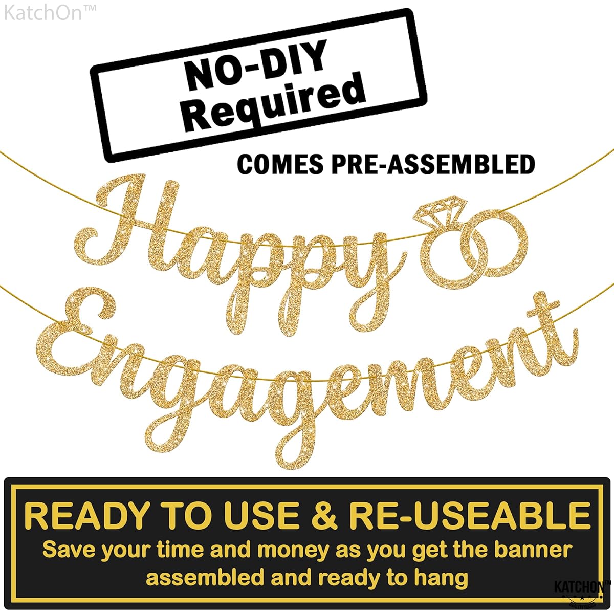 Happy Engagement Gold Glitter Banner