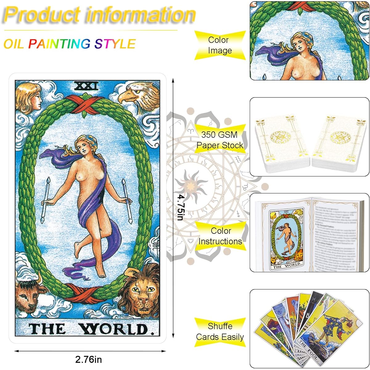 IXIGER Tarot Cards with Guidebook, Original 78 Tarot Cards Deck, Divination Game for Beginners & Expert Readers, Classic Tarot Deck, Standard Size 4.75" x 2.75", Gilding Tarot Bag, Chakra Stones