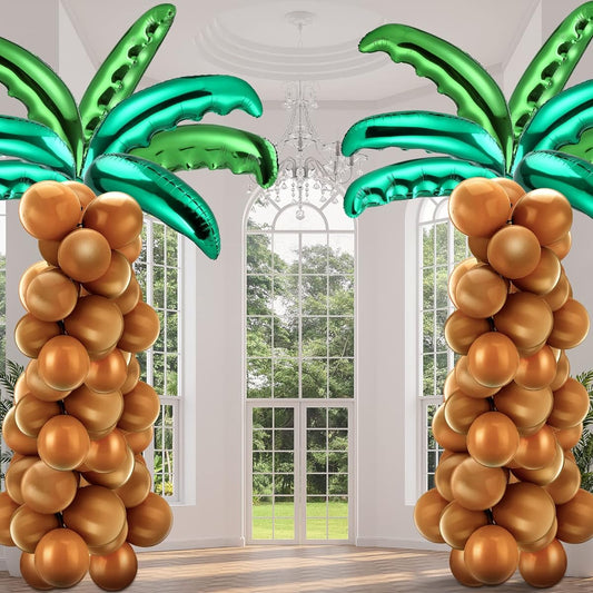 252pcs Coconut Palm Tree Leaf Balloons, Hawaiian Balloon Set with 32 Palm Tree Balloons and Brown Birthday Balloons, Luau Party Decorations, Summer Tropical Weeding Baby Shower Supplies Gifts