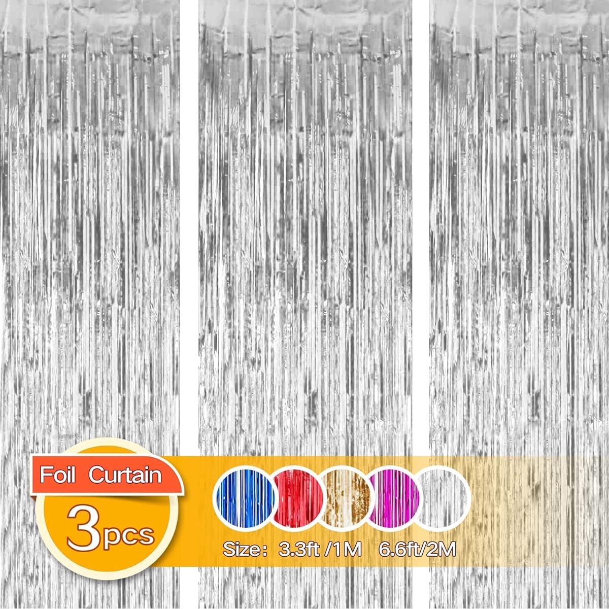 Gulaey Foil Fringe Curtains 1m x 2m, 3 Pack Metallic Tinsel Curtains for Birthday Decorations, Graduation Wedding Engagement Bridal Shower Bachelorette Holiday Party (Silver)
