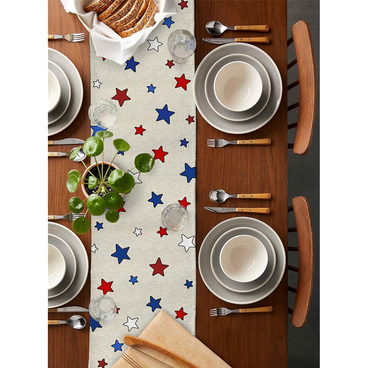 Freedom Boots 4th of July Table Runner 90" Long Patriotic Cotton Linen Tablecloth Dresser Scarf Party Holiday Coffee/Dining Table Runner Memorial Day Decor Blue Red Gray