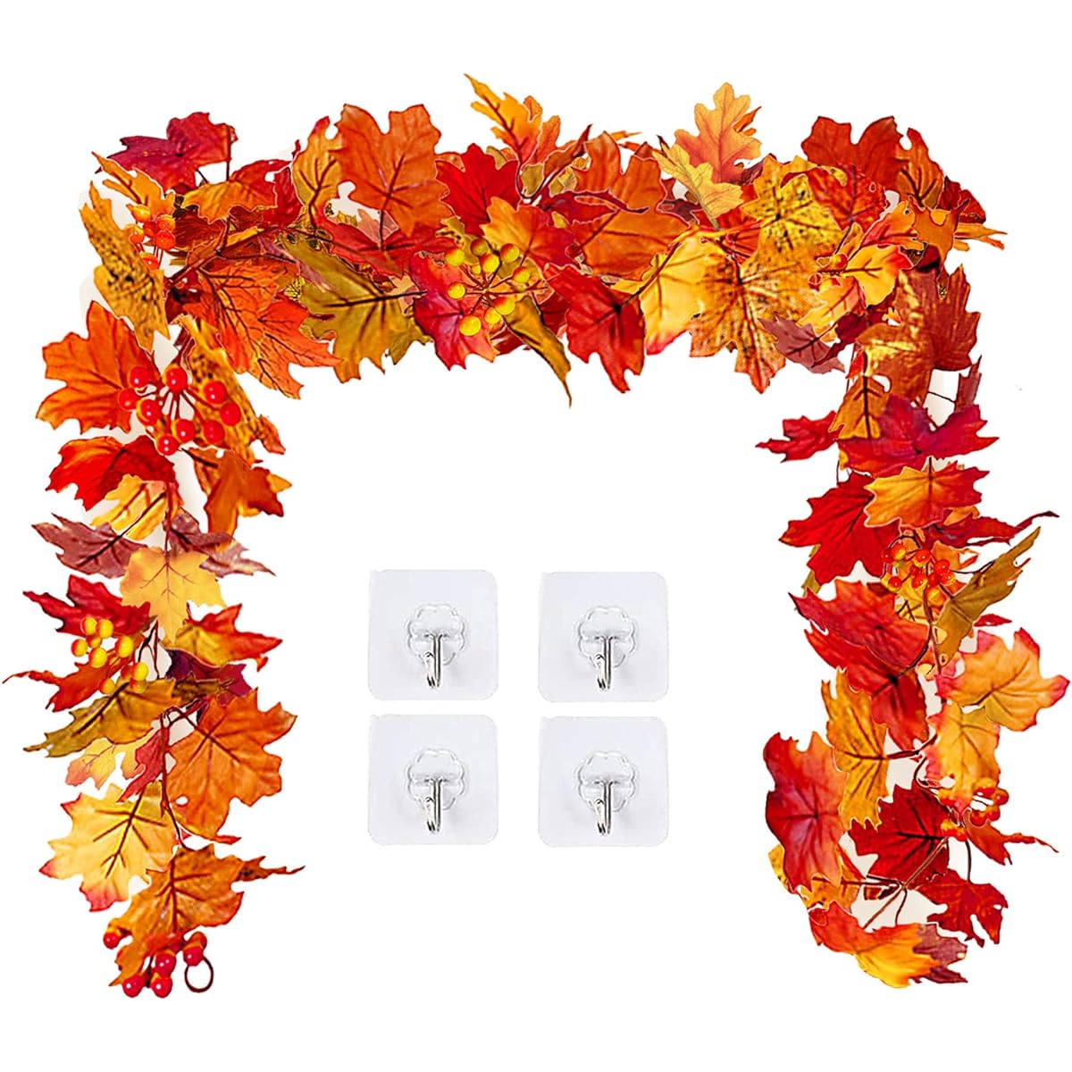 Souarts 2 Pack 5.8ft/1.75m Autumn Maple Leaf Garland, Fall Hanging Vines Garland with Hooks, Halloween Thanksgiving Garland for Home Garden Wedding Party Decorations, Dinner Fireplace Door Garland Vines Decor