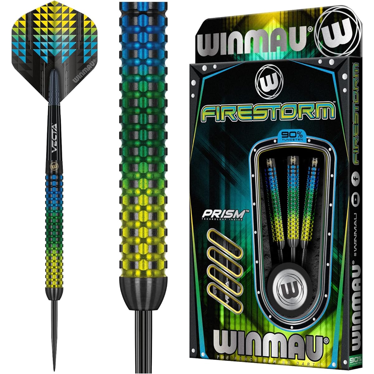 Winmau Fireestorm 23 Gram Professional Steel Tip Tungsten Darts Set with Flights and Stems (Shafts)