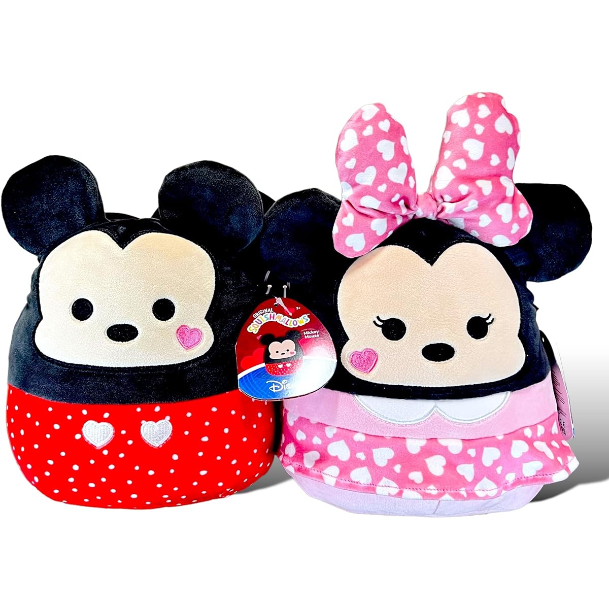 Squishmallows Official Kellytoy Perfect Pair Mickey Mouse and Minnie Mouse Plush Toys with Hearts - Set of 2 - 2023 Valentine Squad Stuffed Pillow Dolls Multicolor Small 8 Inch