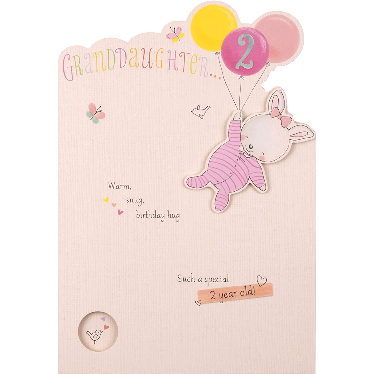 Hallmark 2nd Birthday Card for Granddaughter, 3D Die Cut Design, Beige, Pink, White, Peach, Yellow